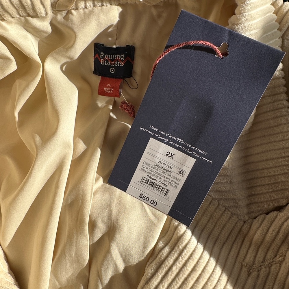 Rowing Blazers x Target Cream Corduroy Double Breasted Blazer NWT 2X DEFECT - Picture 9 of 10